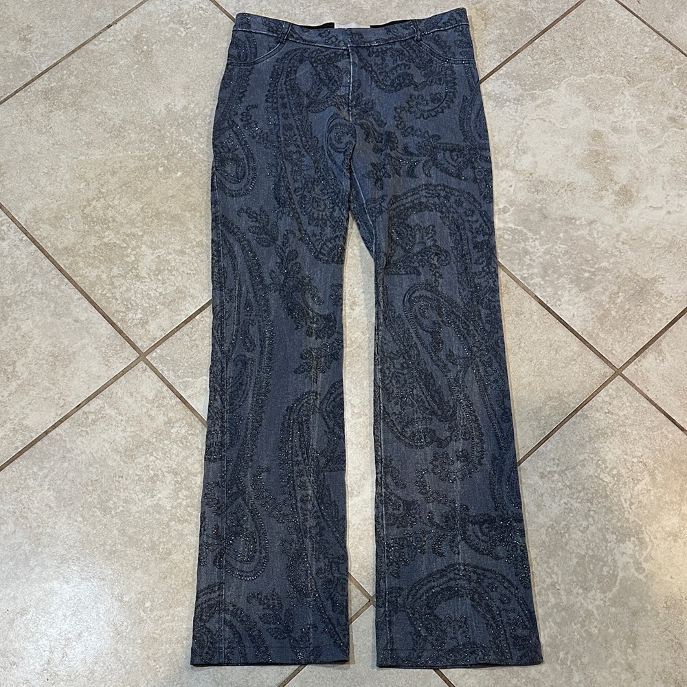 Vintage Equestrian Designs Metallic Paisley Printed Flare Jeans M